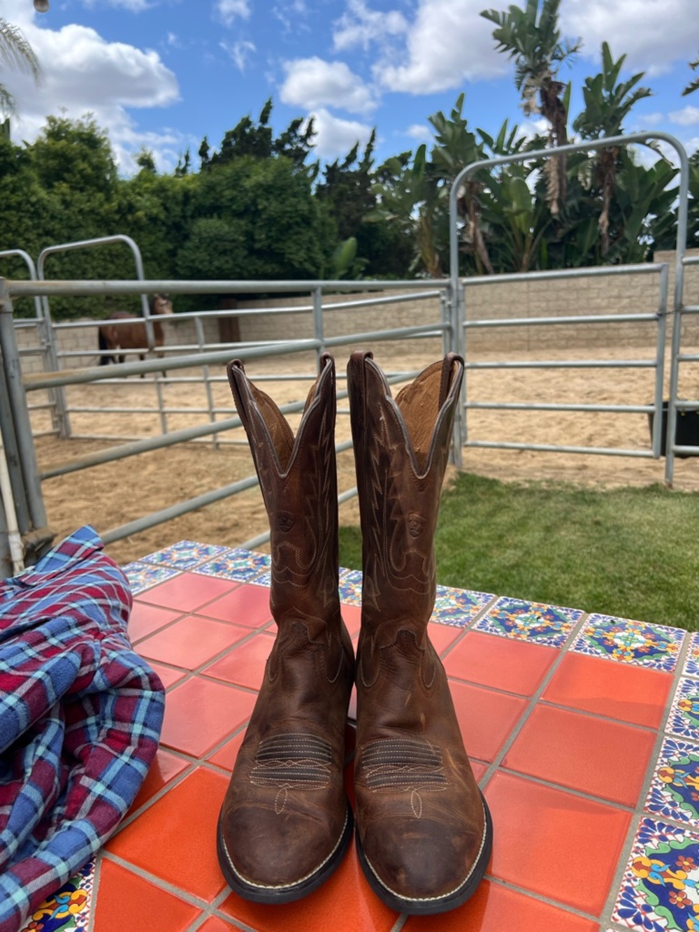 Ariat Heritage R Toe Cowboy Boots Women 9C Wide Brown Leather